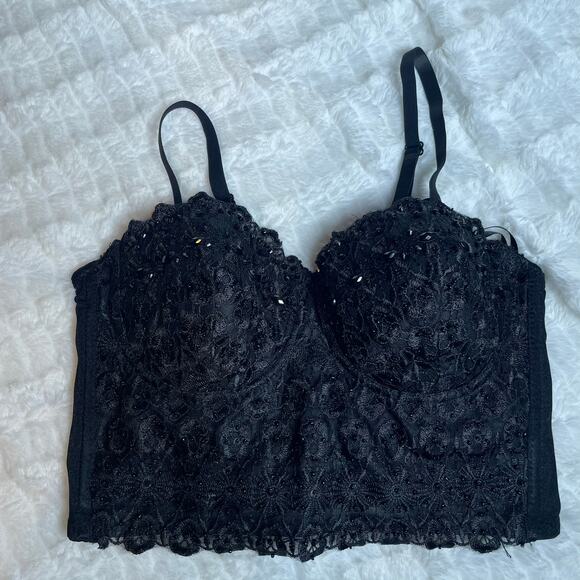 WINDSOR Black Beaded Small NWT Bra Top Floral Strapless Cropped - Picture 1 of 5